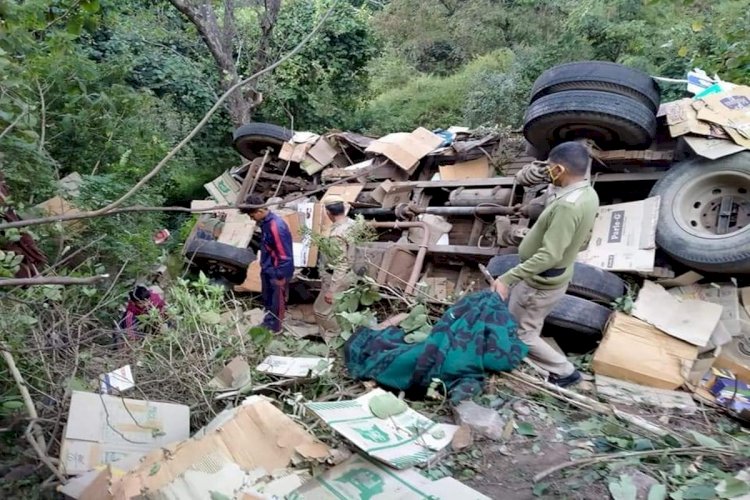 गहरी खाई में गिरा गत्ता ले जा रहा ट्रक , चालक की मौके पर ही मौत